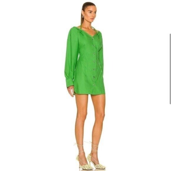 Nanushka Alyssa Dress in Green Womens Shirt Dress Button Front Designer Mini XL - Picture 7 of 10